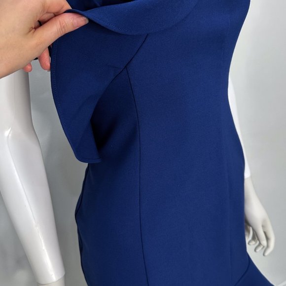 Likely Norvina Ruffle One Shoulder Flounce Mini Dress in Blueprint Blue Size 2 - Picture 7 of 14